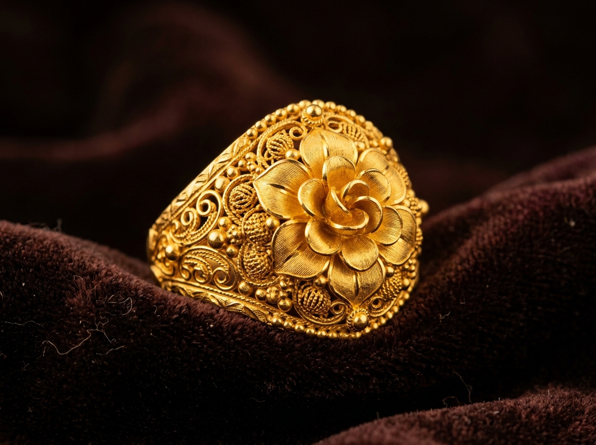 Handcrafted 22K Pure Gold Floral Ring by Shree Jamuna Atelier